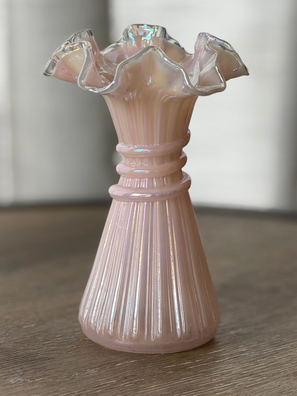 Vintage Fenton Opalescent Pink  Vase